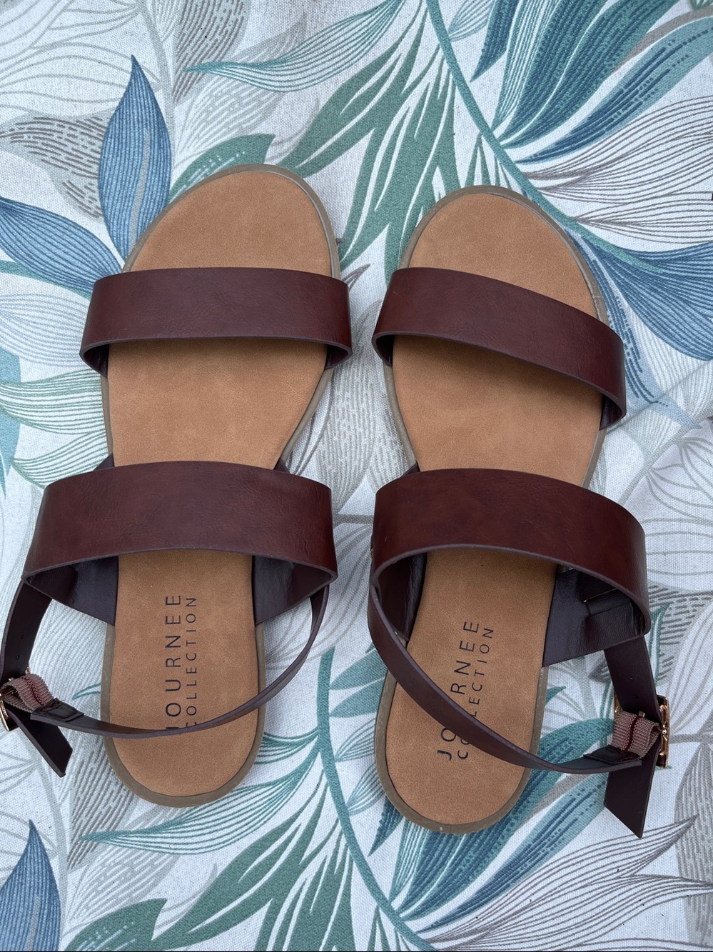 Journee Collection Brown Flat Sandals Size 11